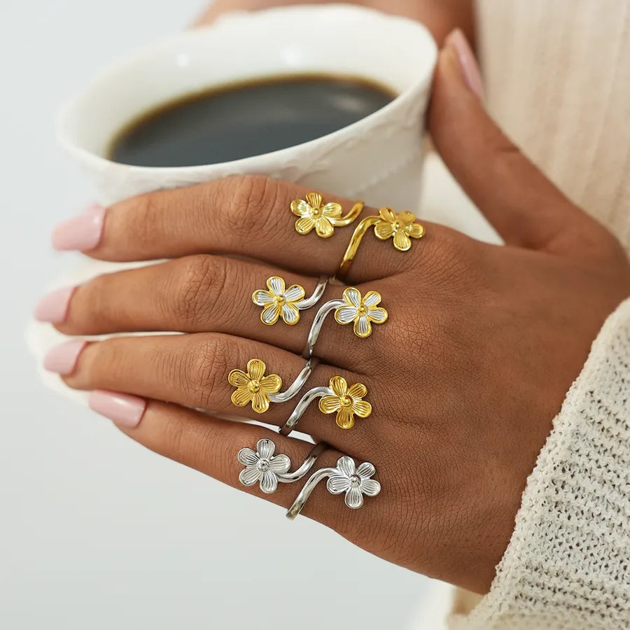 18K Gold Plated Stainless Steel Flower Ring