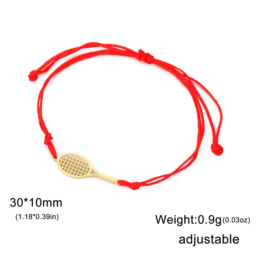 Stainless Steel Sports Pendant Bracelet Gold Racket - Red String