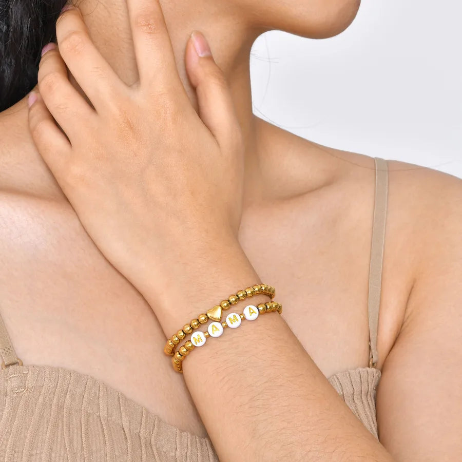 Gold Plated Heart Letter Bead Bracelet Set