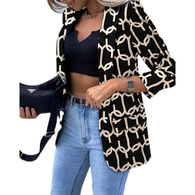 Elegant Printed Long Sleeve Blazer for Women