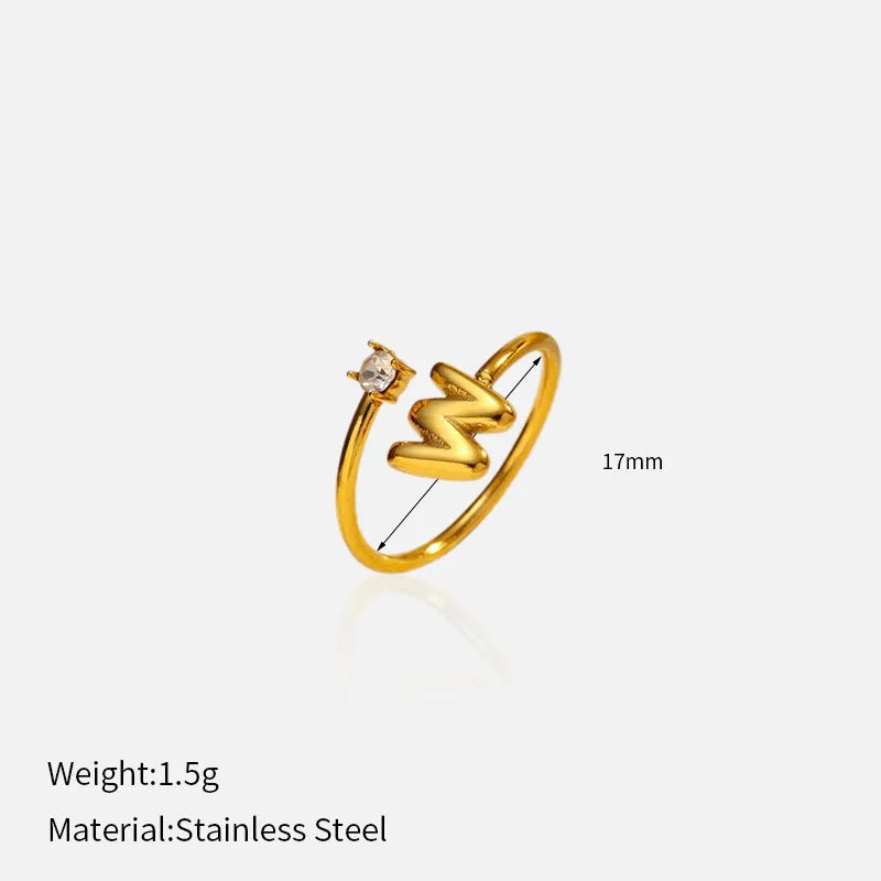 Gold Plated Adjustable Letter Ring for Women YHTSR-250727 (letter W)