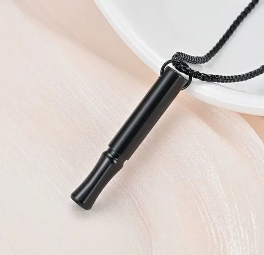 Titanium Steel Stress Relief Whistle Necklace Black-Pearl Chain