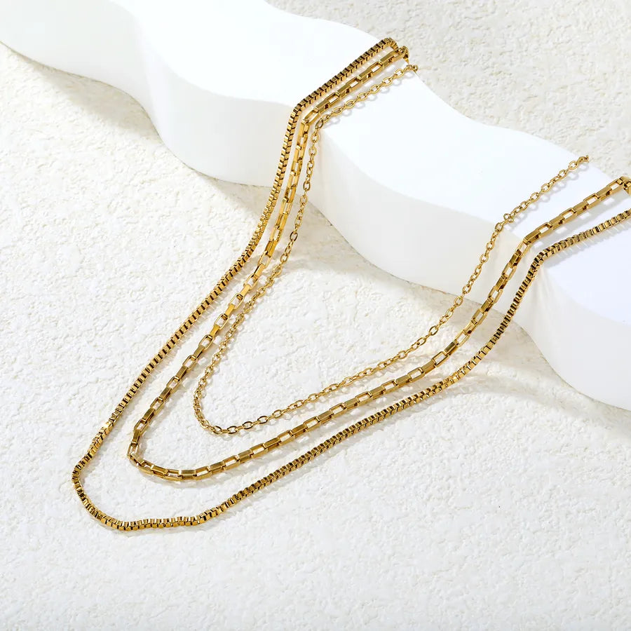 18K Gold Plated Geometric Layered Choker Necklace