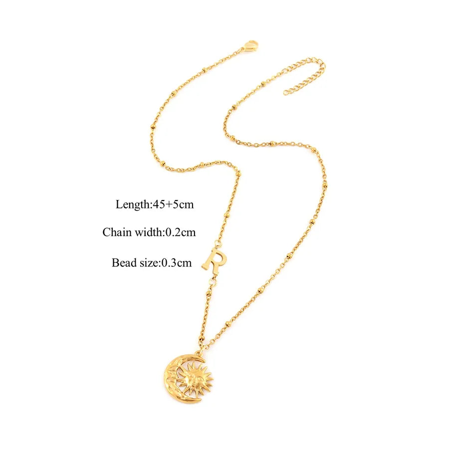 18K Gold Plated Sun & Moon Pendant Necklace Gold R
