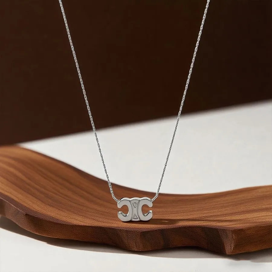 Titanium Steel Heart Pendant Necklace X01282-Double C Triumph-Necklace-Steel Color