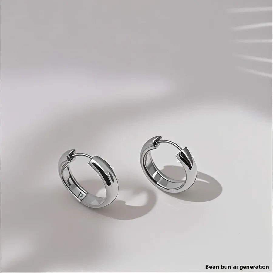 Elegant Titanium Steel Hoop Earrings Silver Pair