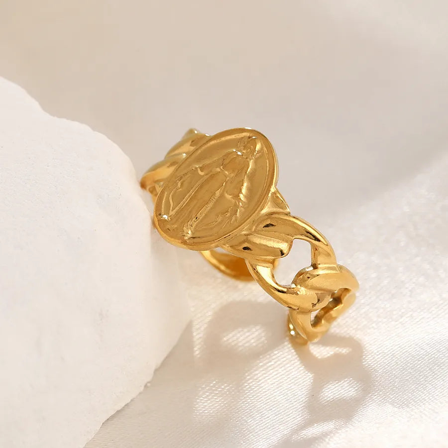 Gold Plated Zircon Heart Ring – Adjustable Open Band Adjustable Opening 18k Real Gold Virgin Mary