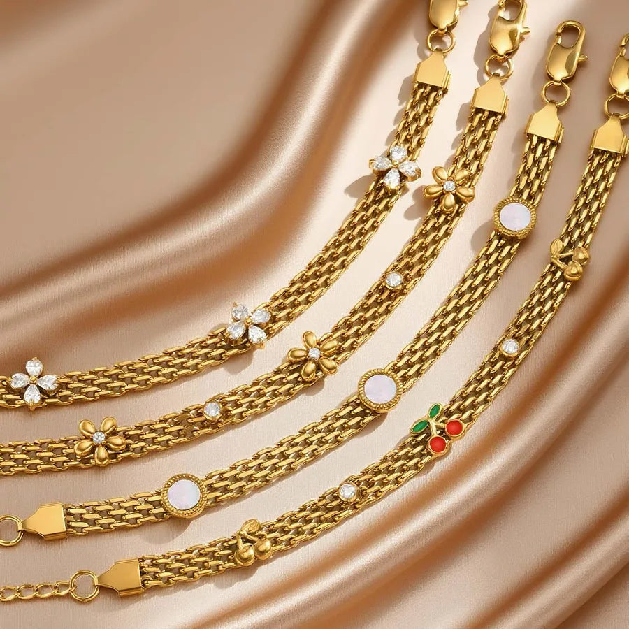 Women's Gold Mesh Flower Bracelet with Zircon