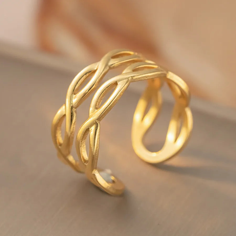 Geometric Titanium Steel Open Ring K365 Gold Ring Adjustable