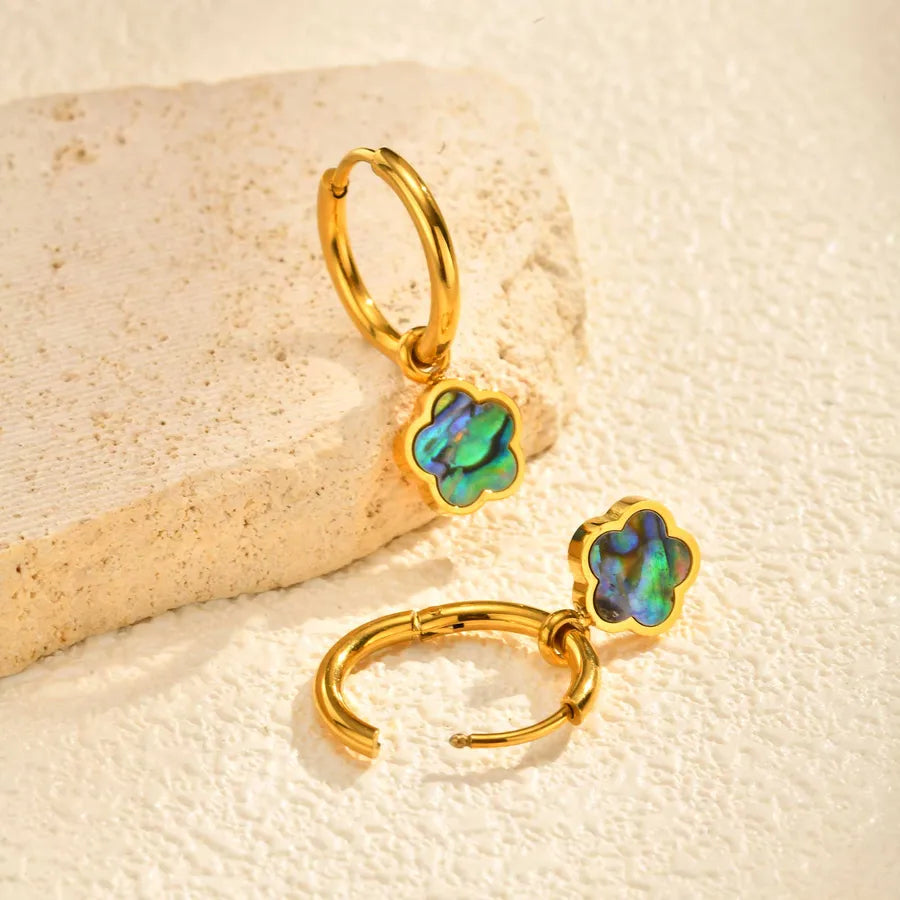 Gold Plated Abalone Flower Earrings