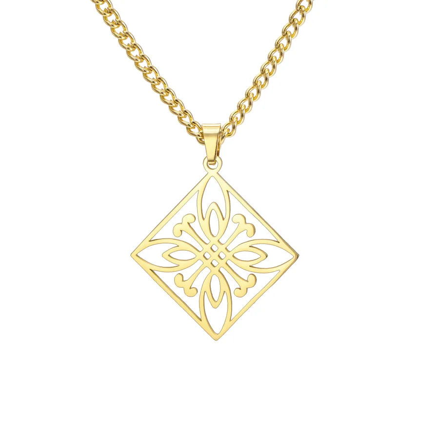 Stainless Steel Celtic Tree & Lotus Pendant Necklace