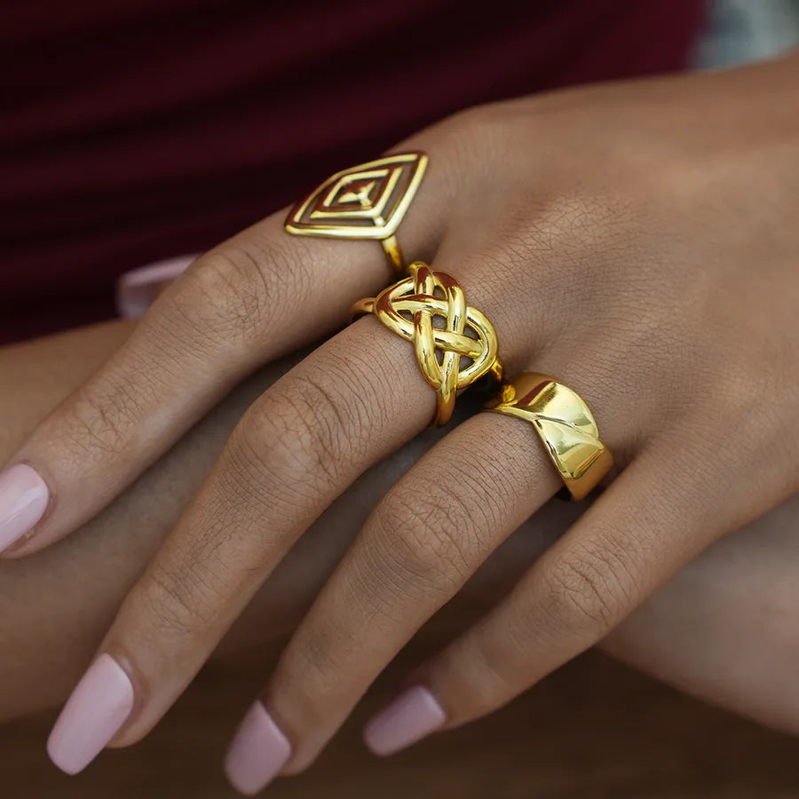 18K Gold Geometric Adjustable Ring for Women