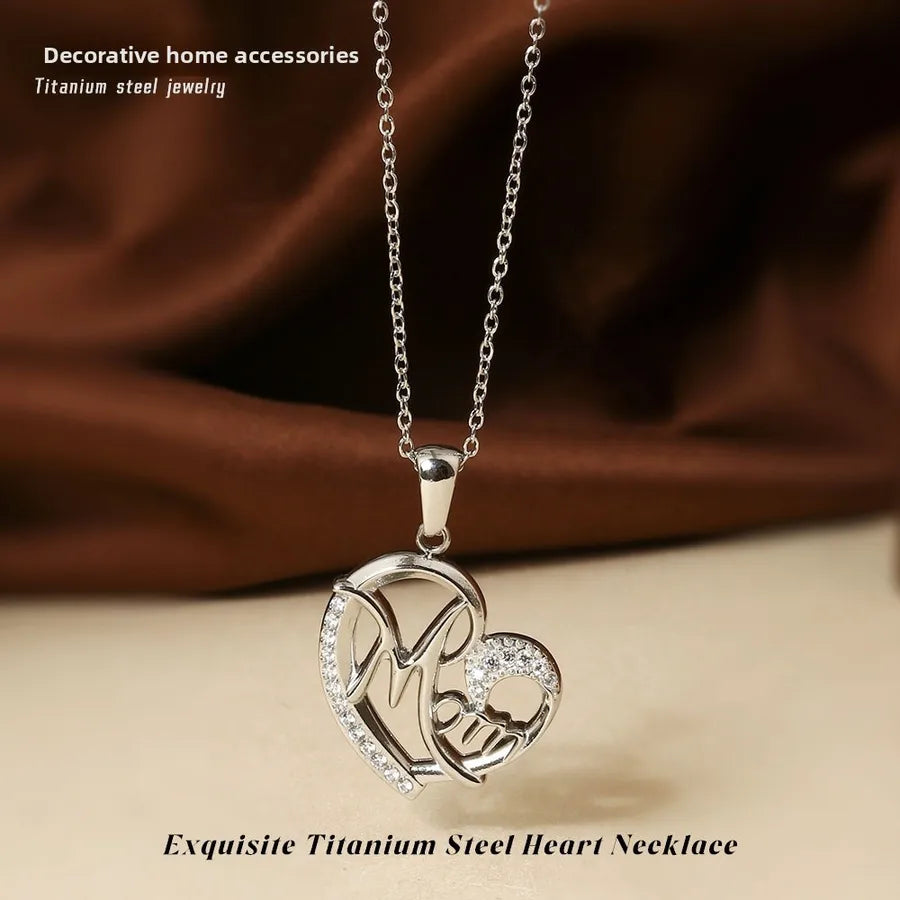 Gold Heart Pendant Necklace for Women Steel Color Mom Love Necklace N0454S
