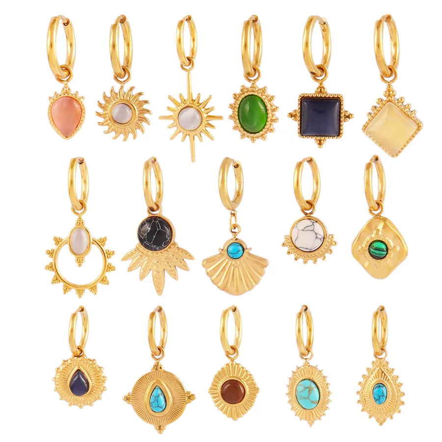 Turquoise Gold-Plated Geometric Hoop Earrings