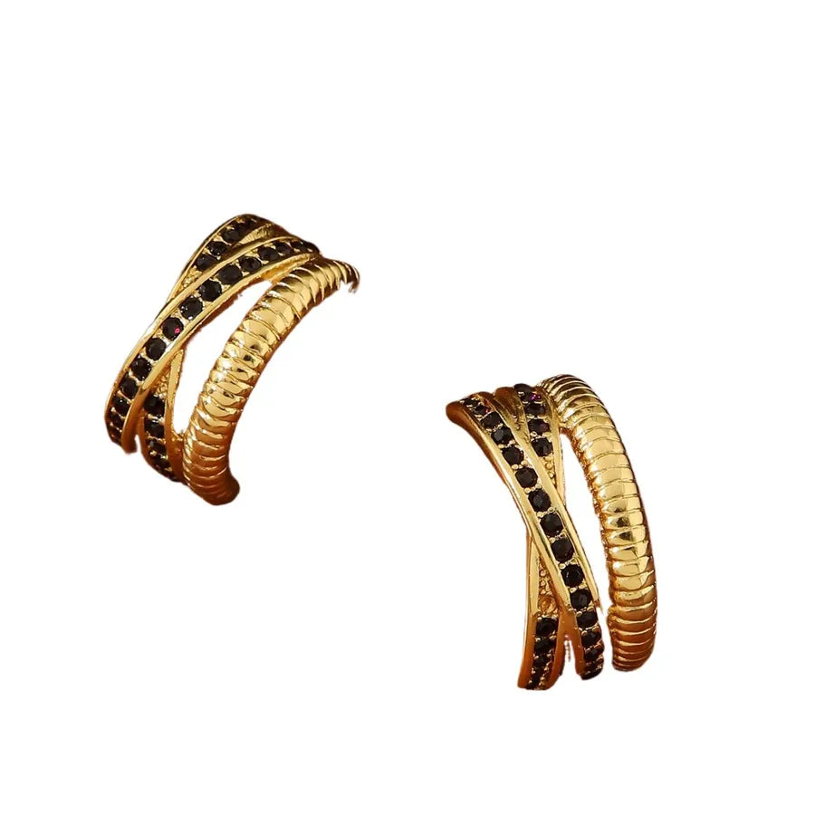 Gold Plated Zirconia C-Shaped Titanium Earrings