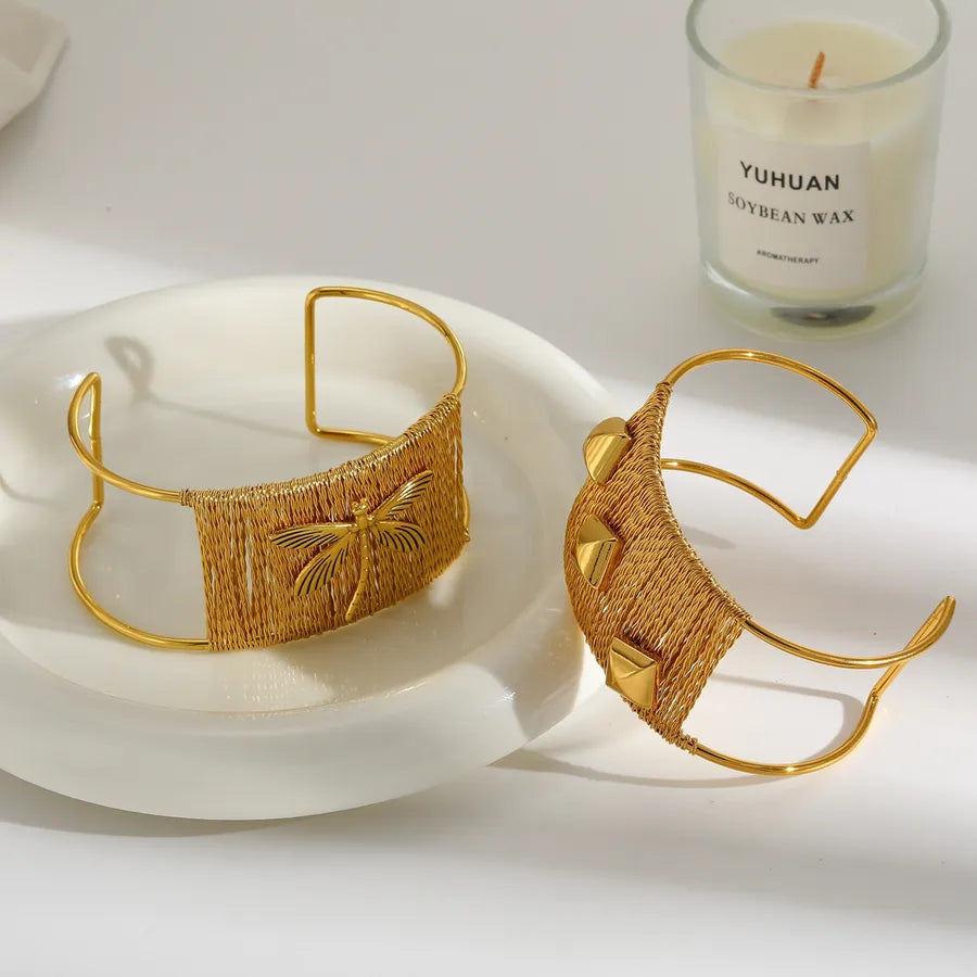 18K Gold Dragonfly Bangle Bracelet for Women