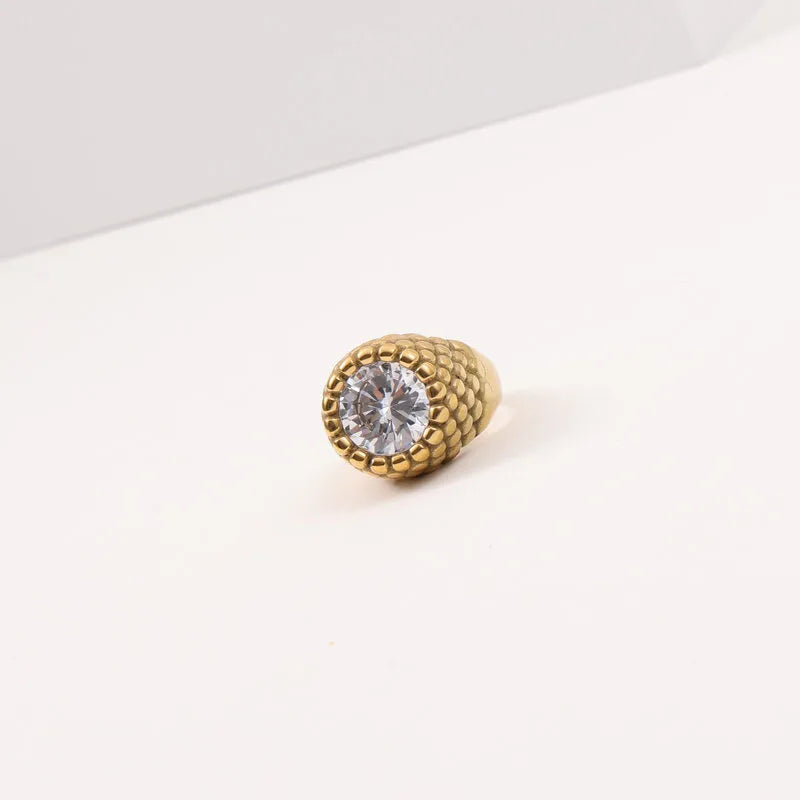 18K Gold Plated Titanium Ring with Zircon Stone