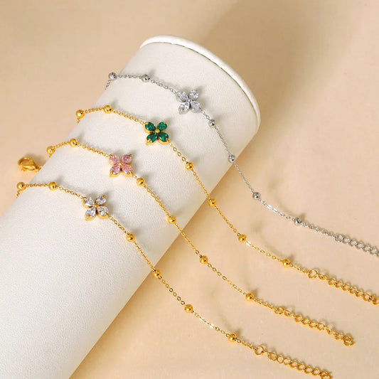 Adjustable Four Leaf Clover Zirconia Bracelet