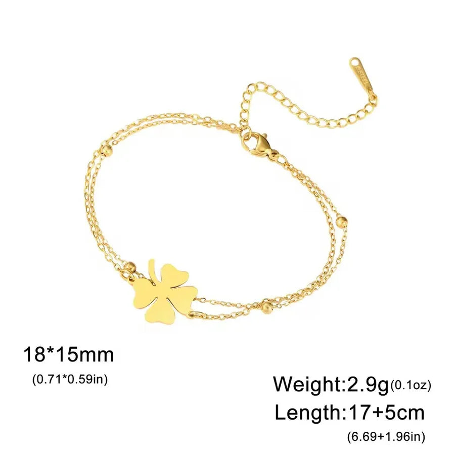 Double Layer Four Leaf Clover Bracelet