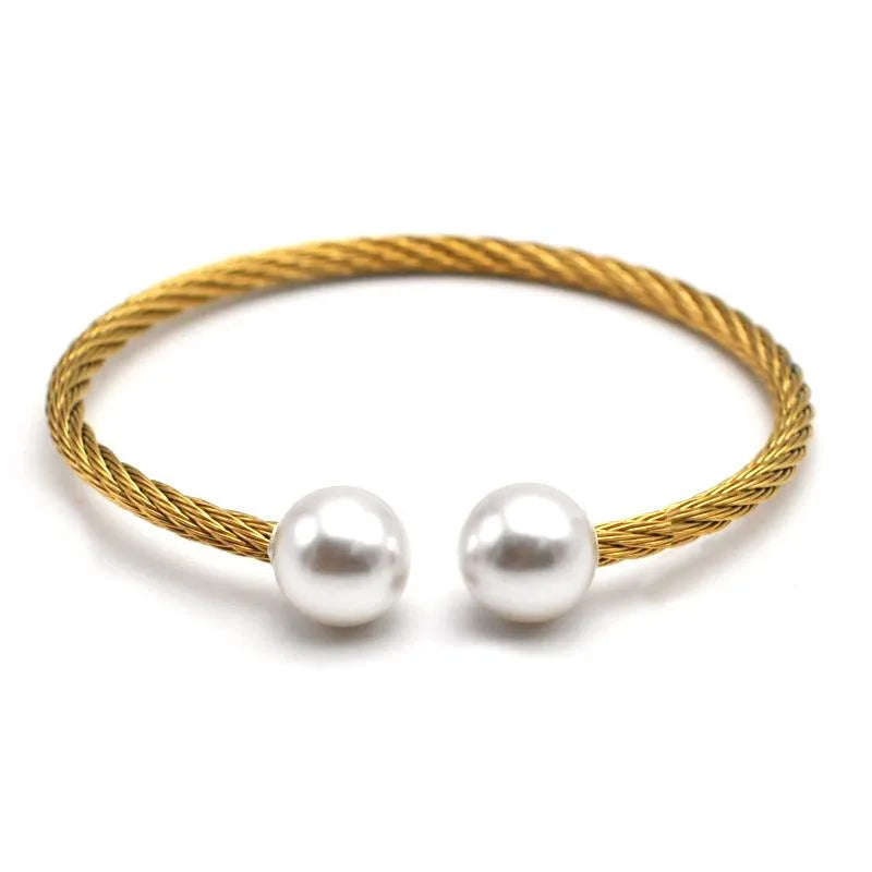 18K Gold Plated Pearl Wire Bracelet Gold Rope Pearl