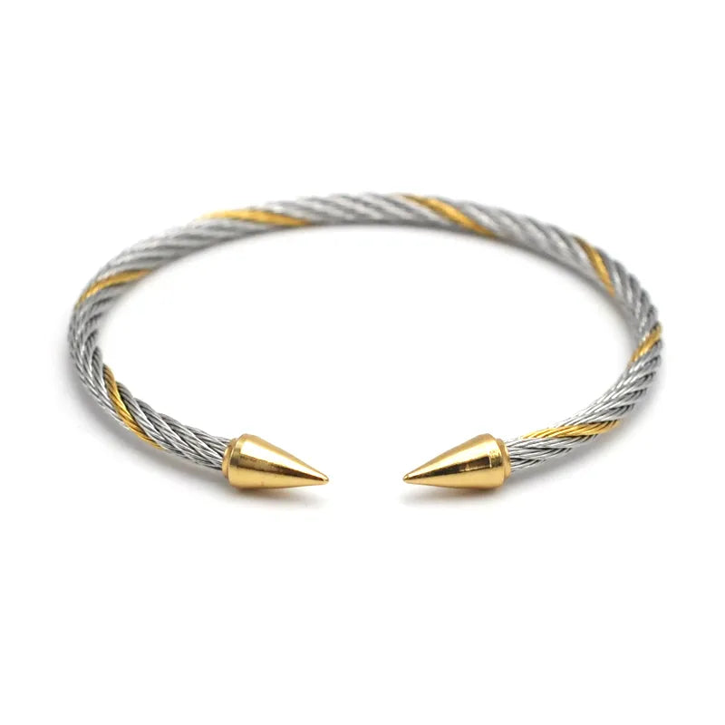 Gold Titanium Steel Wire Rope Bracelet Model 2 Gold Between Gold Head Pointed Head