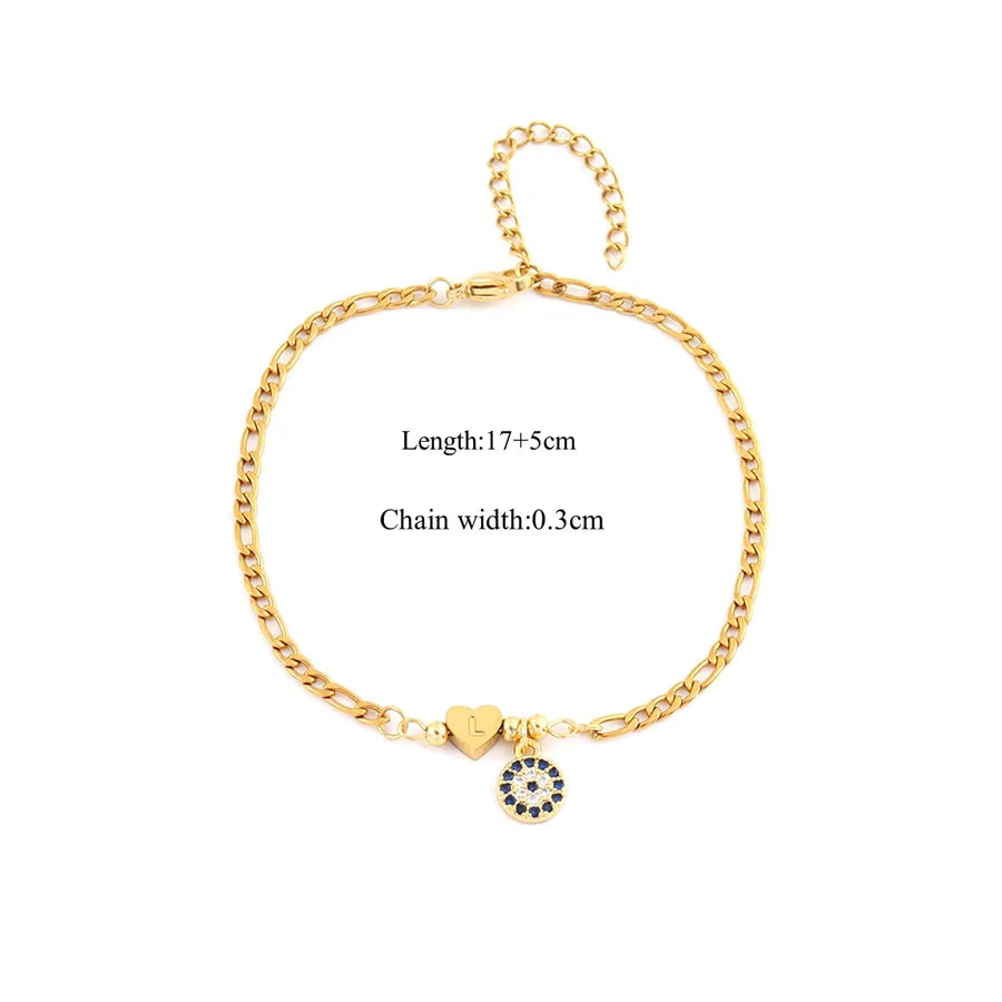 Gold Heart & Letter Charm Stainless Steel Bracelet Gold L