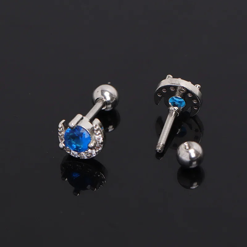 Blue Moon Zircon Stud Earring – Gold Plated Steel