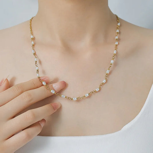 Elegant Gold-Plated Pearl Chain Necklace