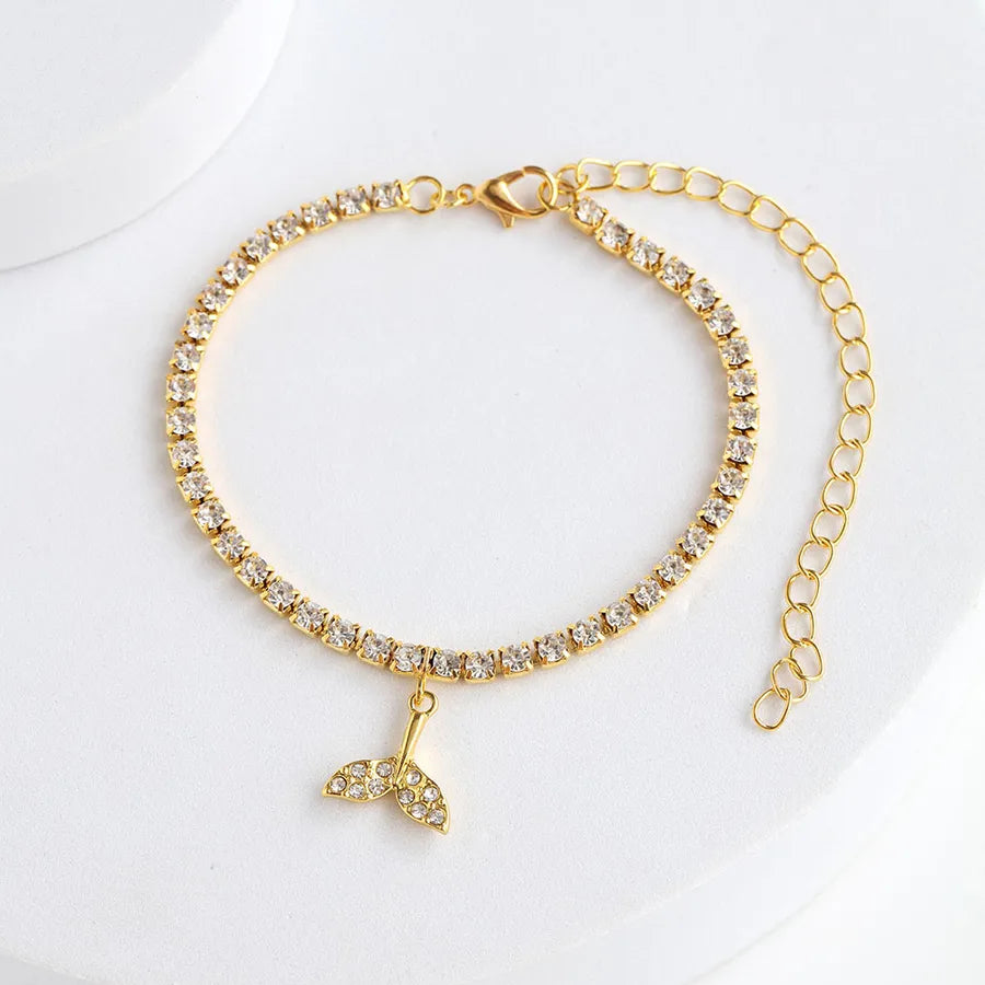 Sparkling Fish Tail Anklet with Zircon Crystals