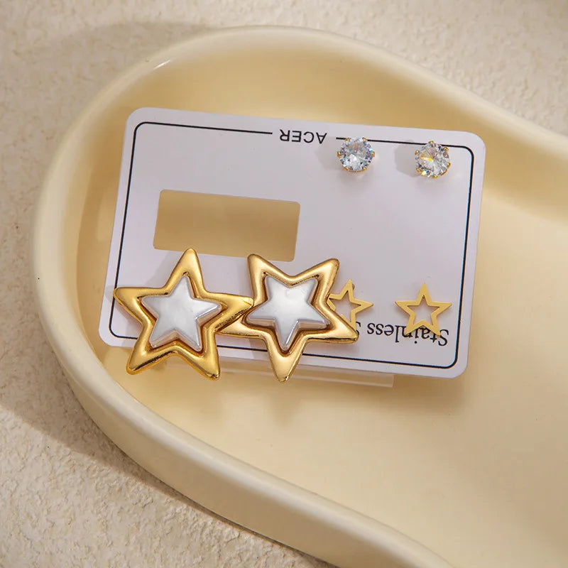 Gold Star & Butterfly Hoop Earrings Five-pointed Star Earring Set 1162