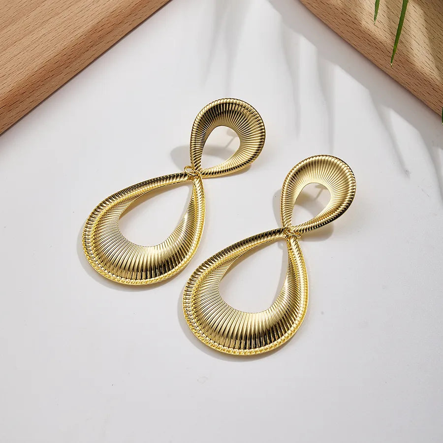 Gold Geometric Stripe Hoop Earrings Needle Thickness: 0.8mm B(43x90mm) 1 Pair Package