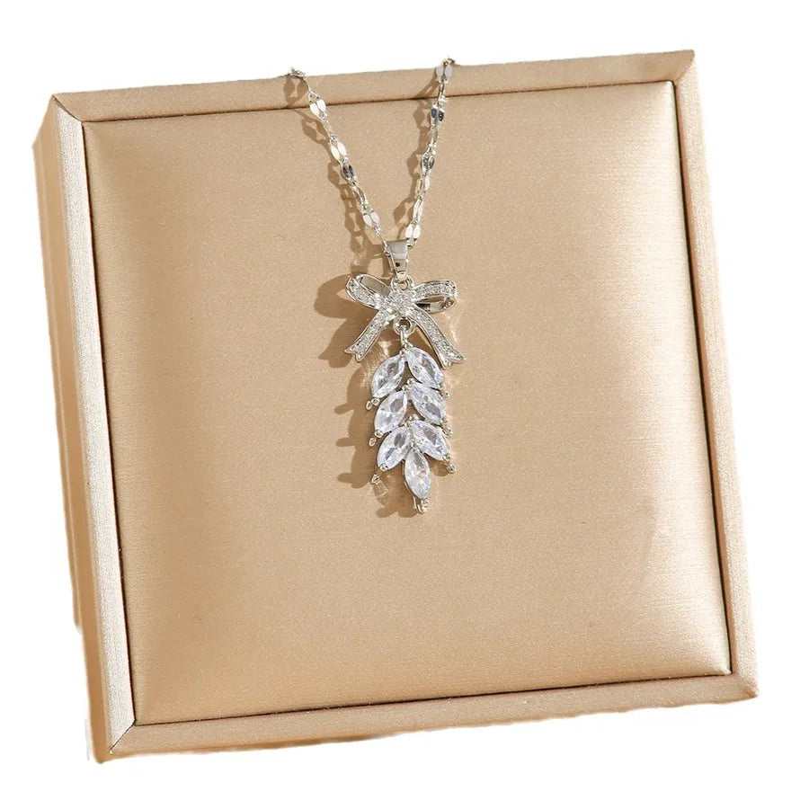 Titanium Steel Feather Pendant Necklace for Women