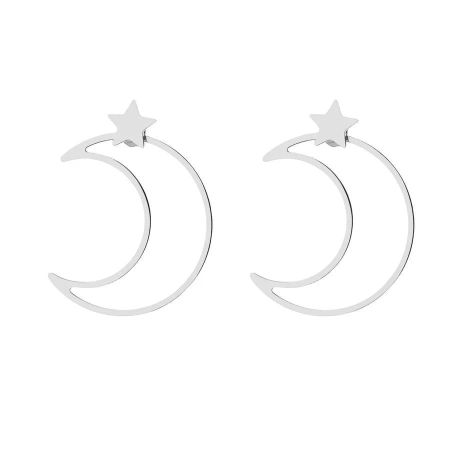 Gold Plated Stainless Steel Star & Moon Earrings Average Size Steel Color 004#