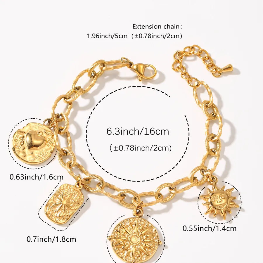 Gold Sun Face Pendant Bracelet for Women