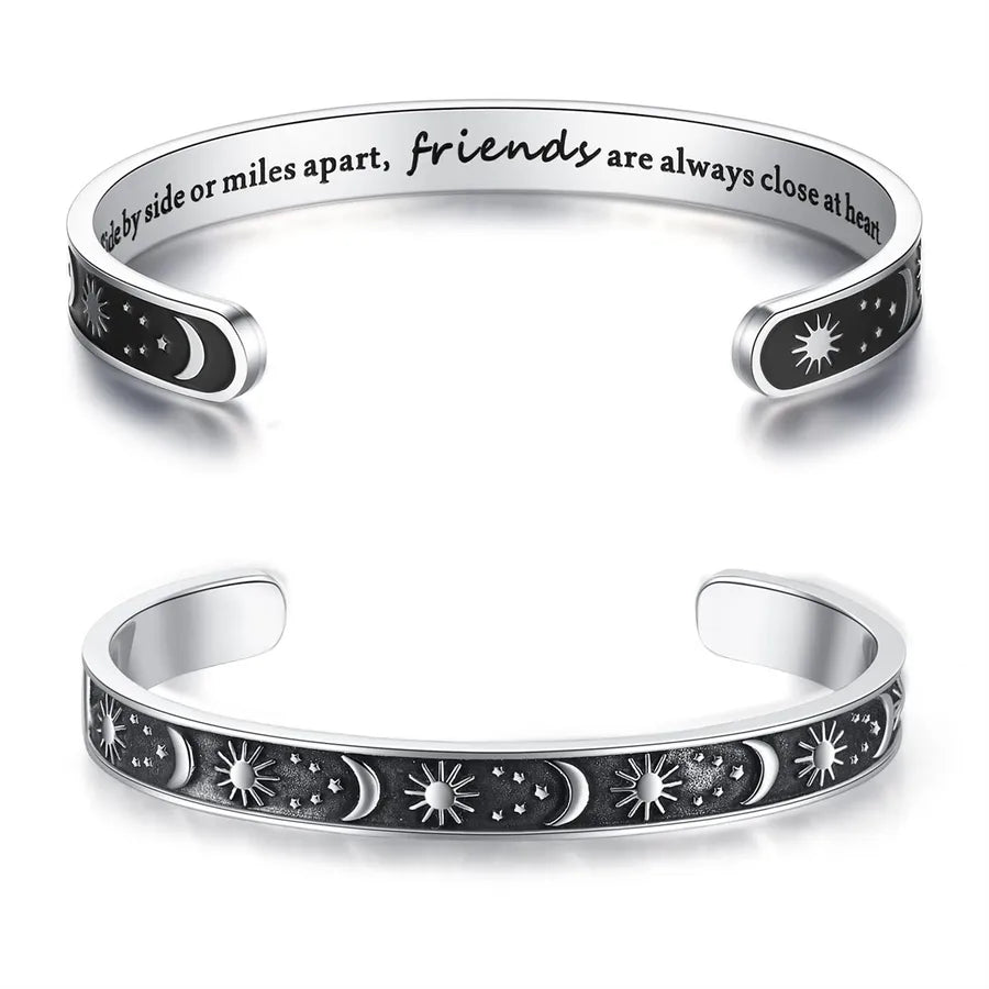 Retro Heart Stainless Steel Bangle 27-Friend Gifts - Sun & Moon-Side by or