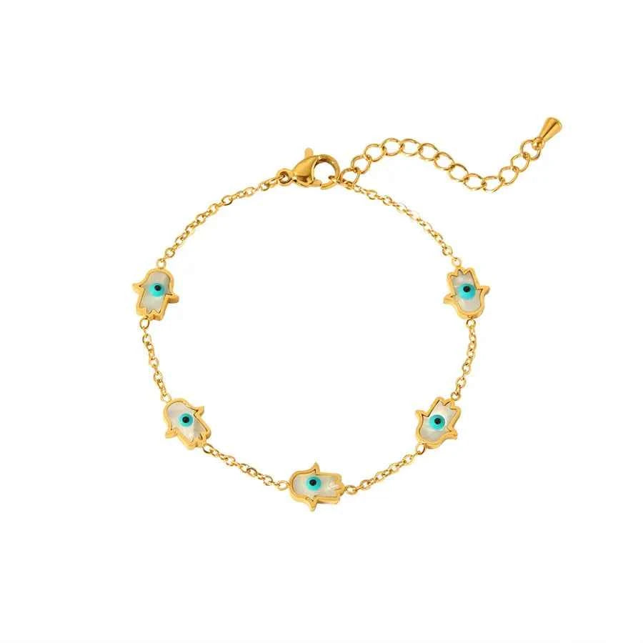 Boho Blue Eye Bracelet & Necklace Set – Gold Plated