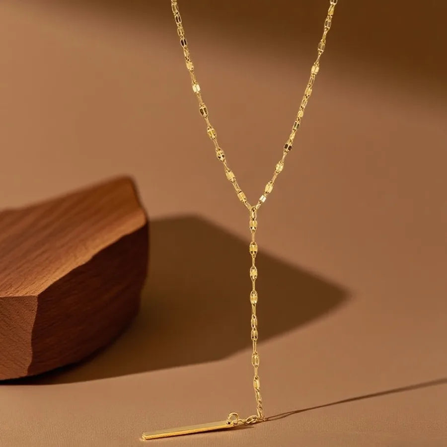 Titanium Steel Heart Pendant Necklace X01028-Lip Chain Long Strip-Necklace- Gold