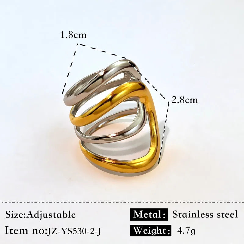 Unisex Gold & Silver Geometric Stainless Steel Ring