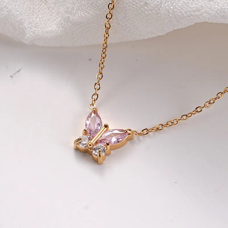 Butterfly Zircon Necklace in 18K Gold Titanium