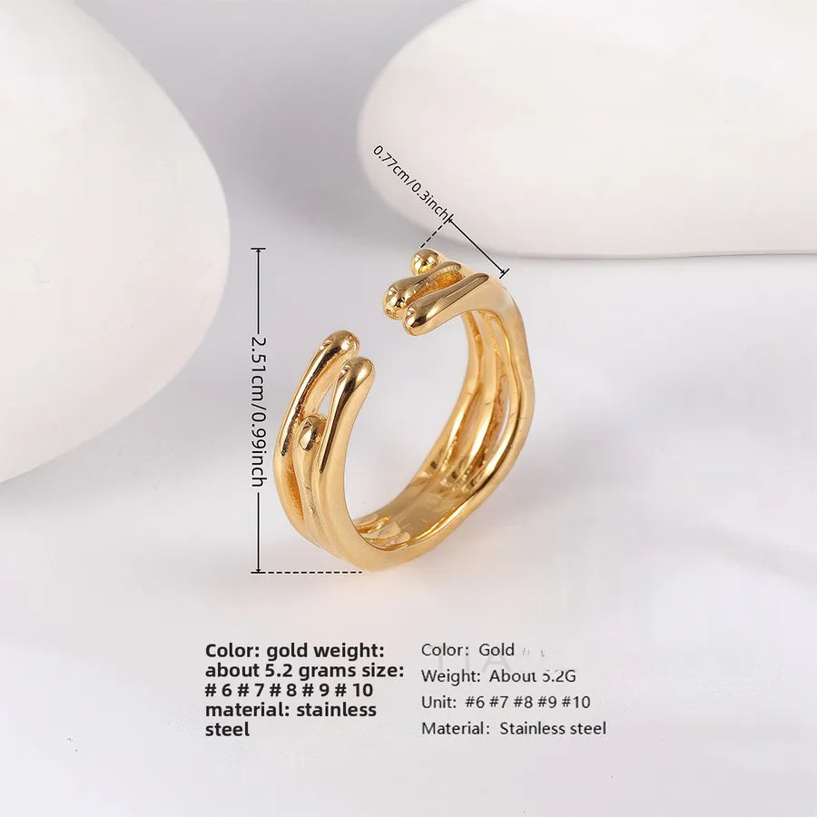 Minimalist Floral Open Ring for Women 05 Gold Double Layer Ring 515