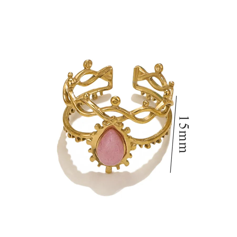 Vintage Lapis Lazuli Stainless Steel Ring Rose Quartz