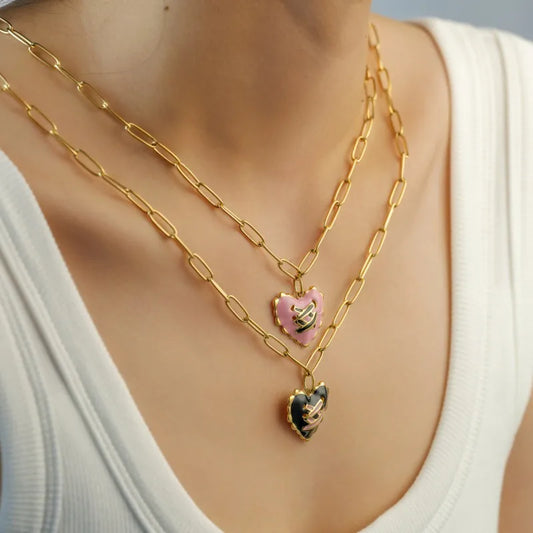 Punk Heart Lace Bow Stainless Steel Necklace