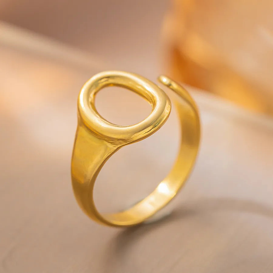 Gold Plated Geometric Titanium Steel Open Ring K103 Gold Ring Adjustable
