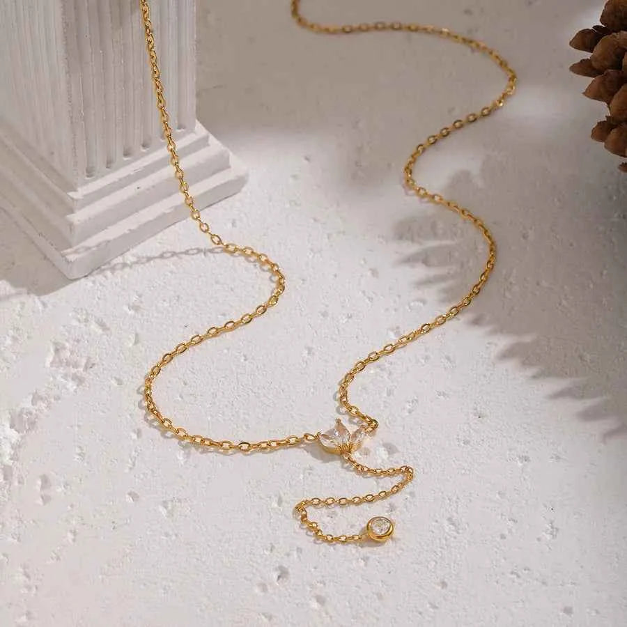 18K Gold Plated Petal Tassel Circle Necklace
