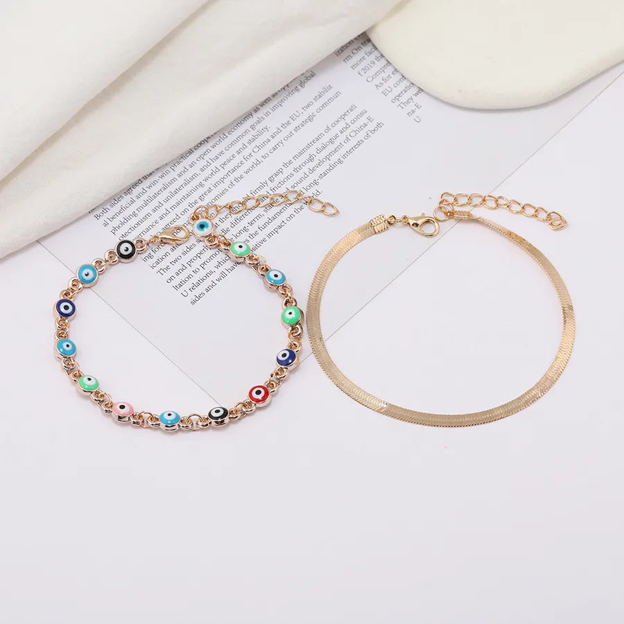 Turkish Evil Eye Anklet Set – Geometric Design (2pcs)