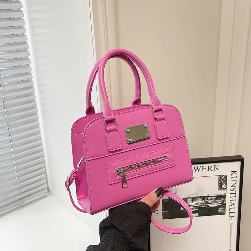 Urban Minimalist PU Leather Shoulder Tote Rose Red