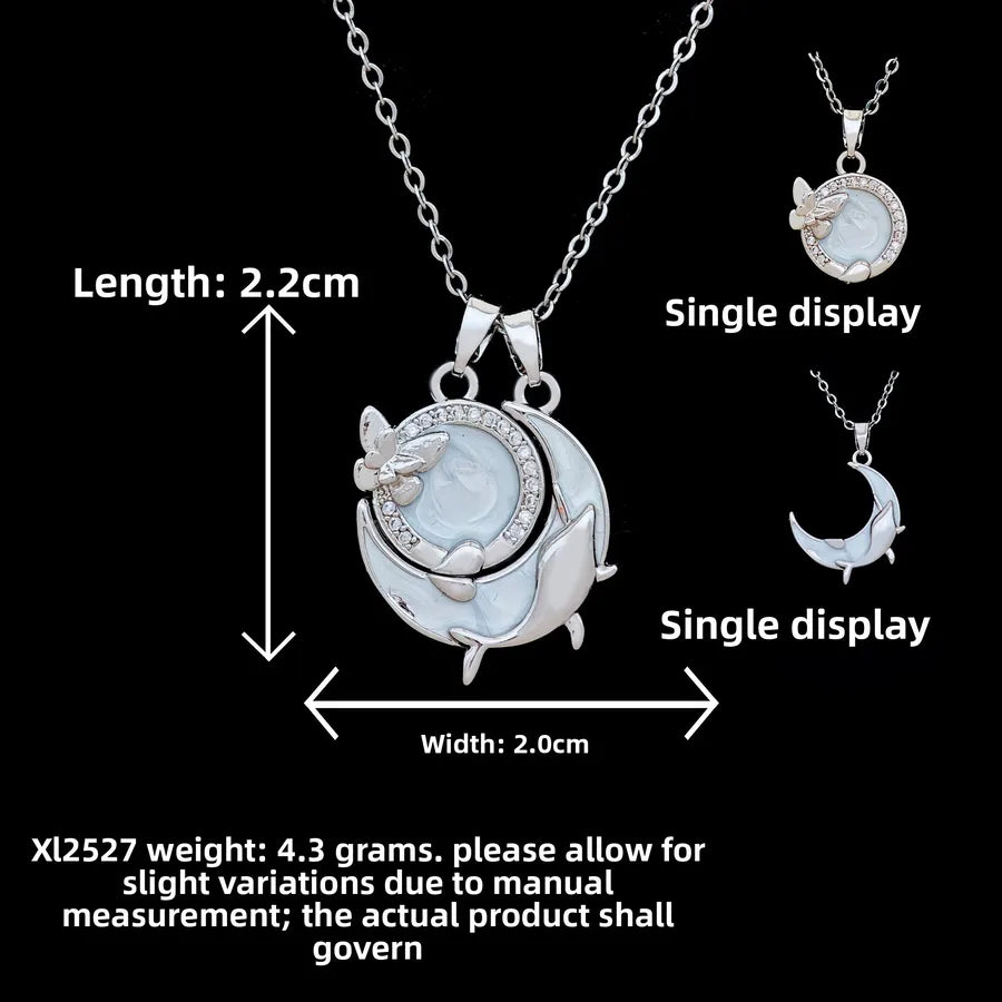 Butterfly & Whale Couple Pendant Necklace XL2527 Yunmeng Butterfly Whale White Necklace Silver