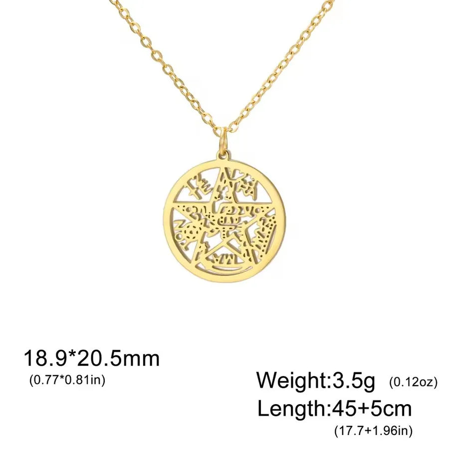 Stainless Steel Pentagram Pendant Necklace Golden Hollow Five-Pointed Star