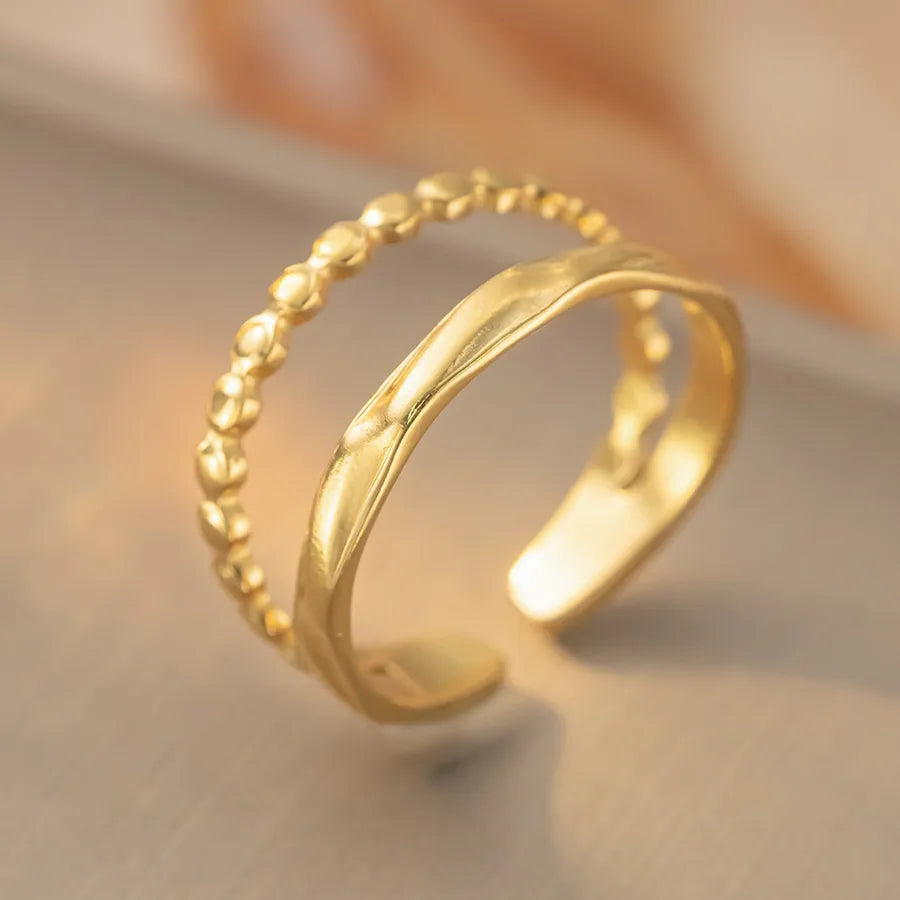 Geometric Titanium Steel Open Ring K361 Gold Ring Adjustable