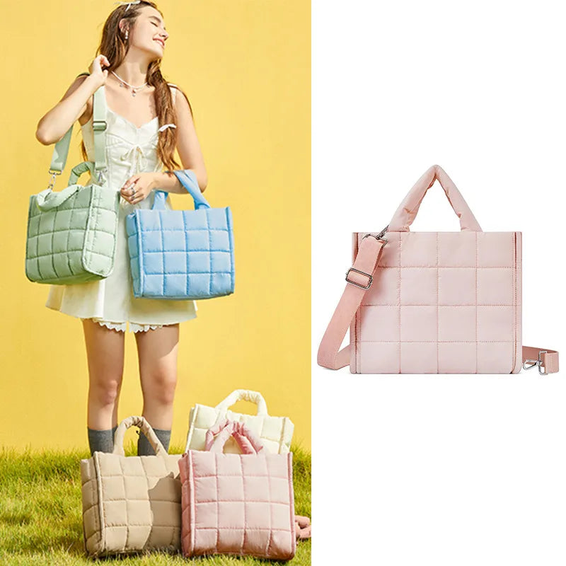 Soft Quilted Nylon Crossbody Tote Bag